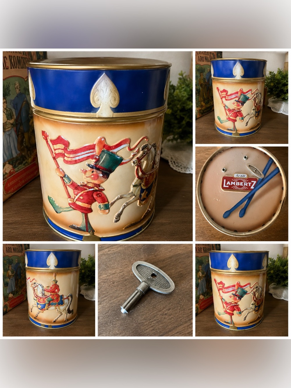 Vintage Lambertz Musical Tin Carousel Horse Candy Tin w/ Key